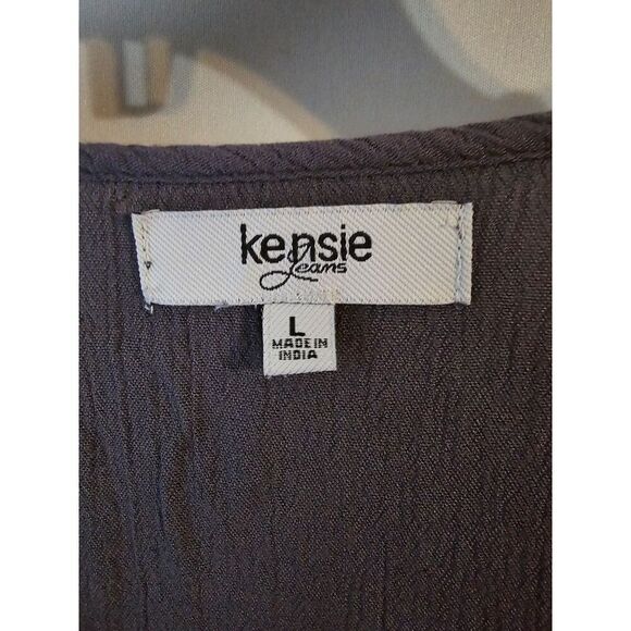 Kensie Jeans Charcoal Purple Hi-lo Crepe Tassel Peasant Blouse Large - Picture 7 of 10